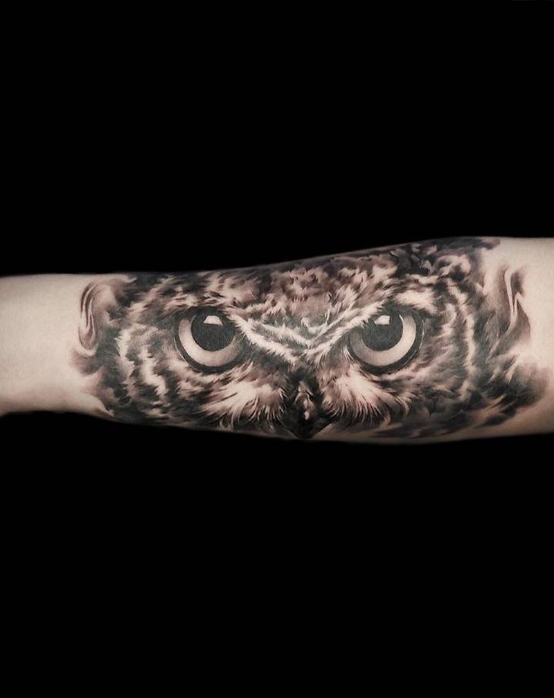 猫头鹰纹身图片_手臂手部欧美写实猫头鹰动物自然纹身图案