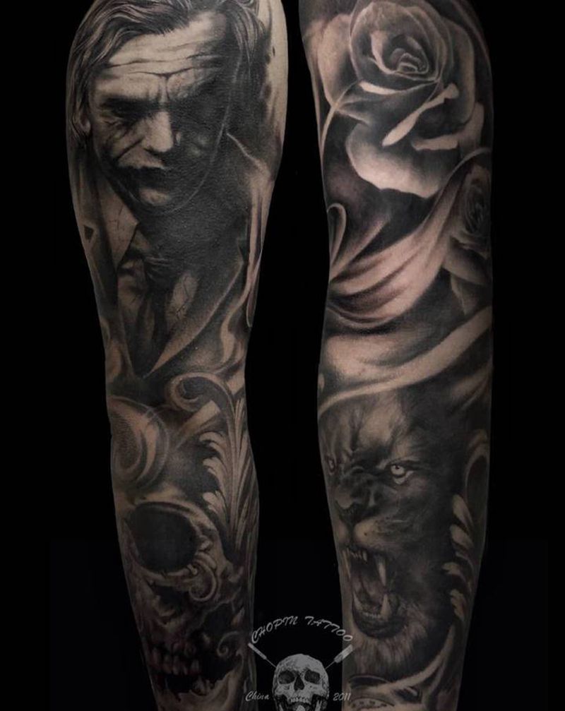 欧美花臂纹身图片_欧美写实纹身图案