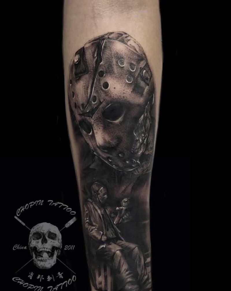 电影主题作业纹身图片_手臂欧美写实纹身图案