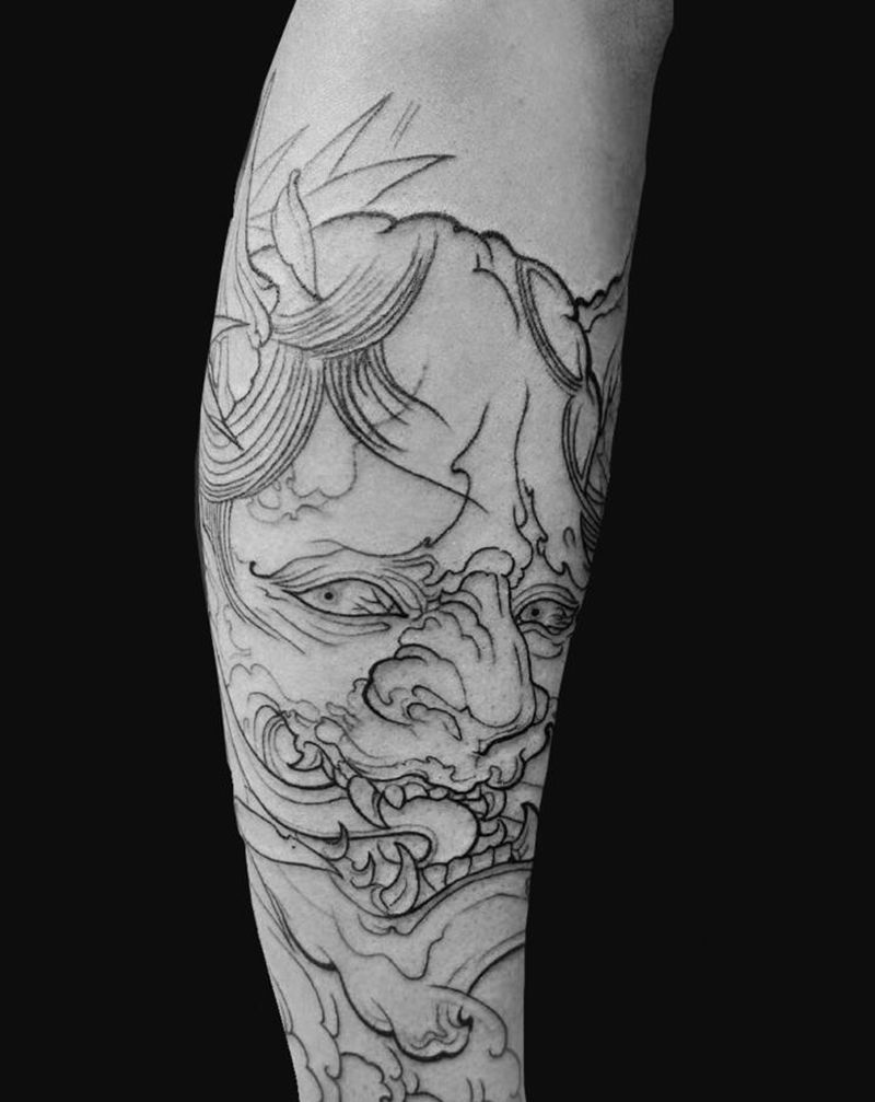 般若纹身图片_腿部新传统般若纹身图案