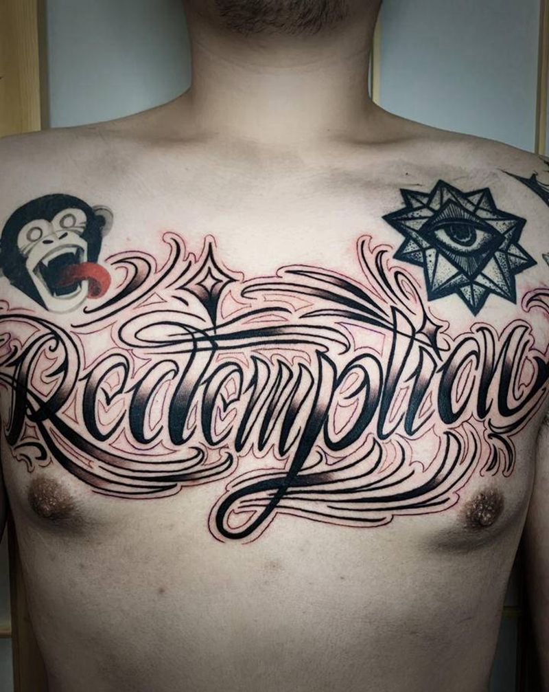 花体字添加（旁边图非本人作品纹身图片_胸部花体字修改添加花胸纹身图案