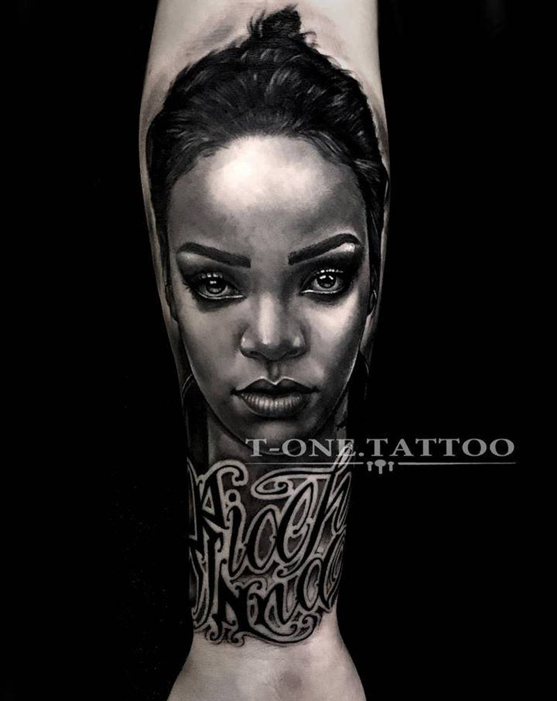 T-one纹身图片_手臂欧美写实原创纹身图案