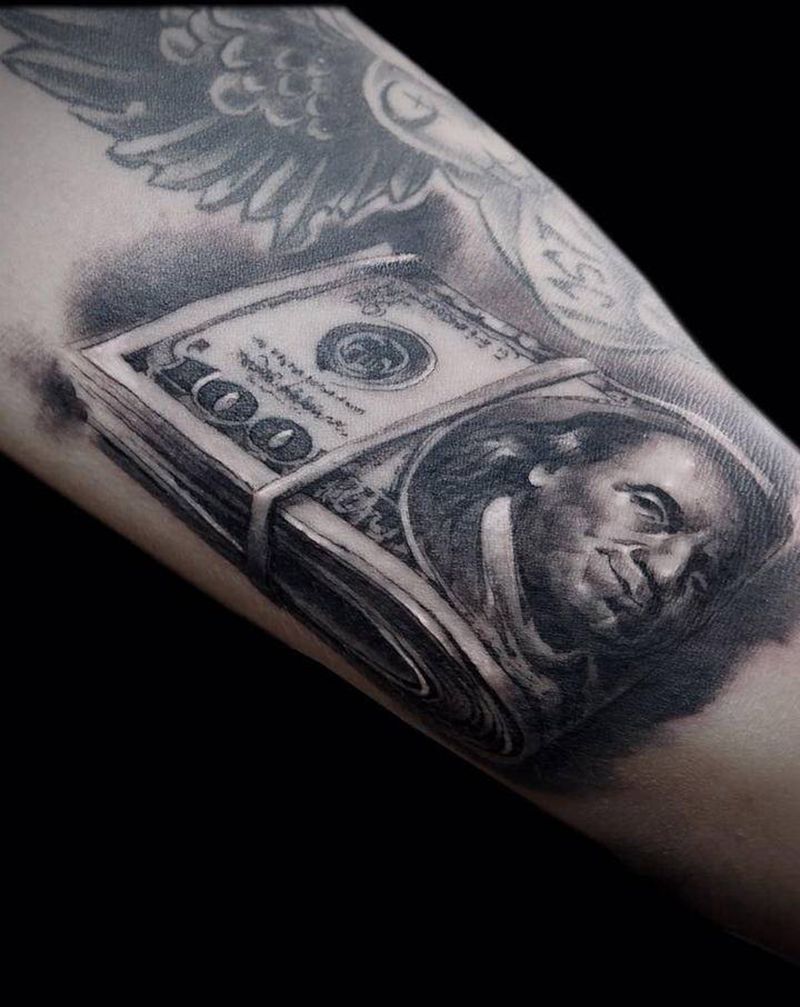 美金纹身图片_手部欧美写实钞票美金美国纹身图案
