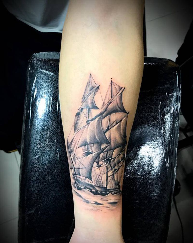 帆船纹身图片_手部纹身图案