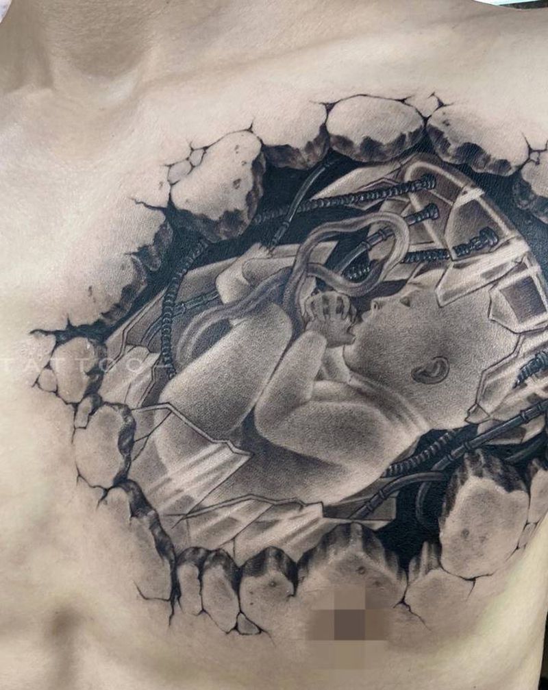 父爱纹身图片_胸部欧美写实婴儿 石裂纹身图案