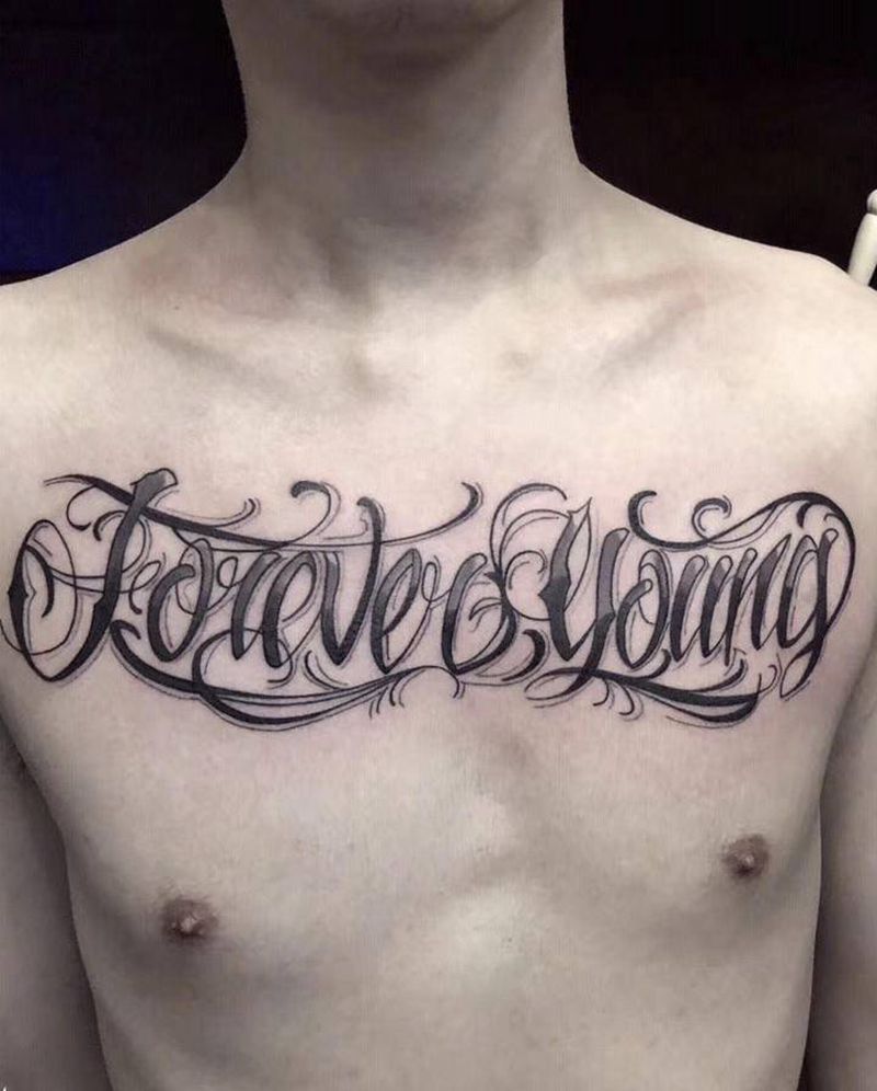 ⚜️纹身图片_胸部花体字花体奇卡诺西海岸纹身图案