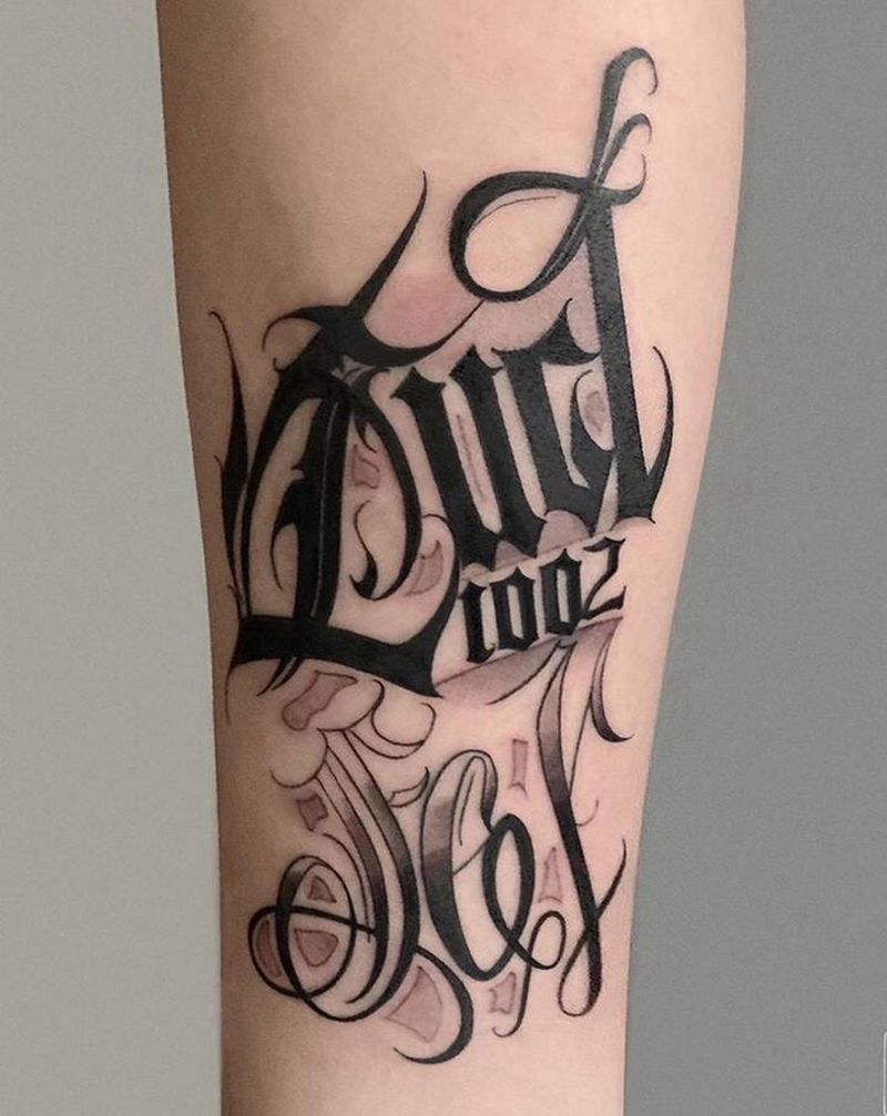 ⚜️纹身图片_花体字花体奇卡诺西海岸纹身图案