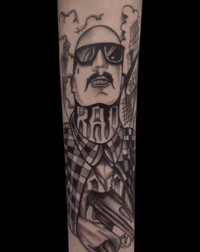 ⚜️纹身图片_手臂欧美写实匪帮肖像西海岸奇卡诺纹身图案