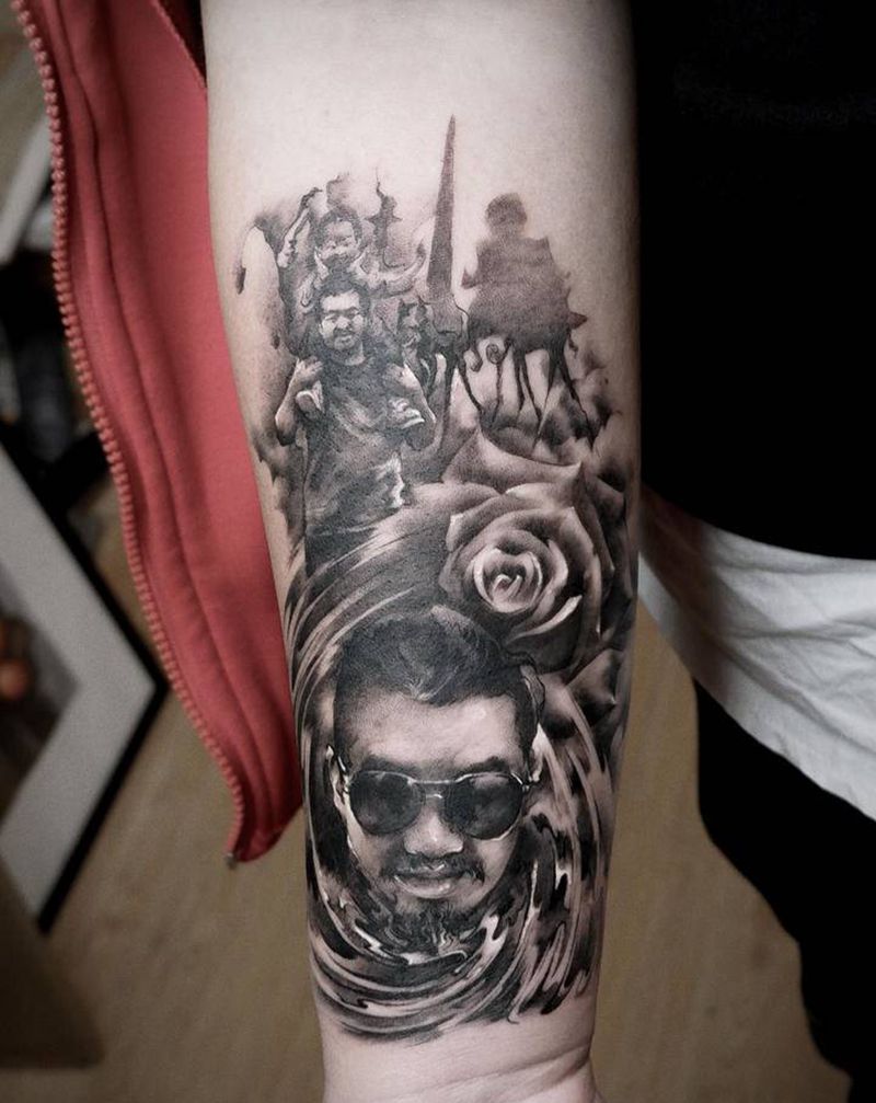 家人纹身图片_手臂欧美写实记忆回忆亲人纹身图案