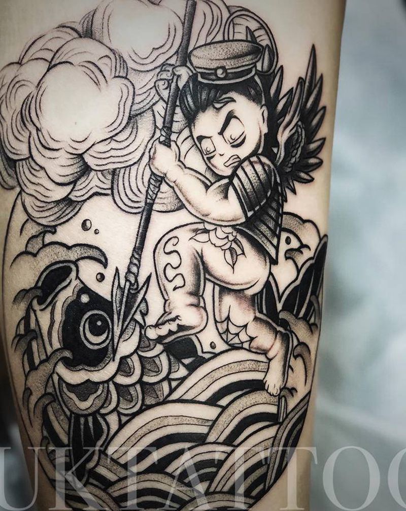 乘风破浪纹身图片_腿部New School纹身图案