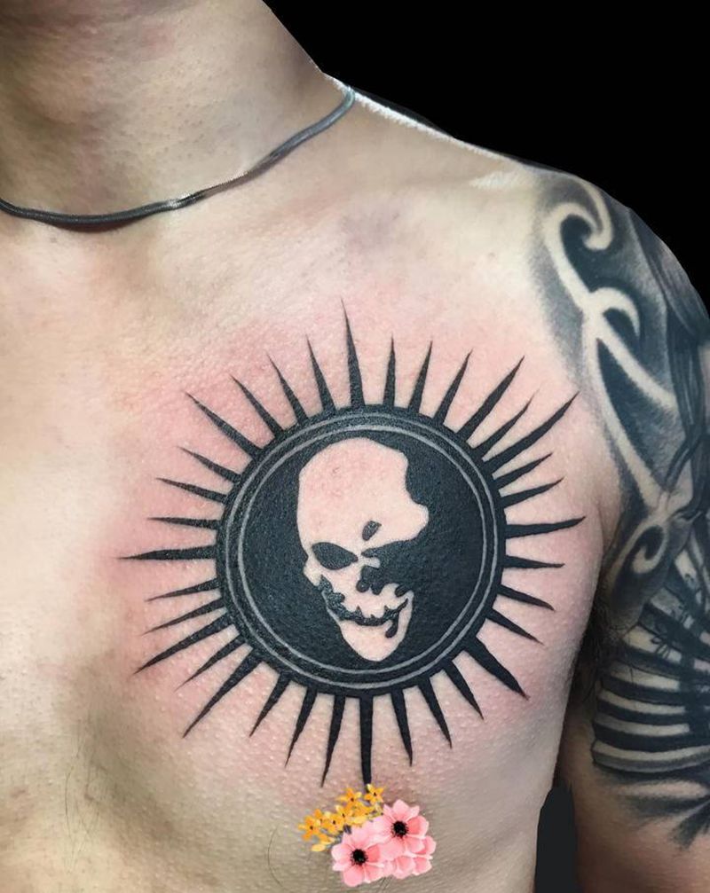 骷髅纹身图片_胸部图腾骷髅纹身图案