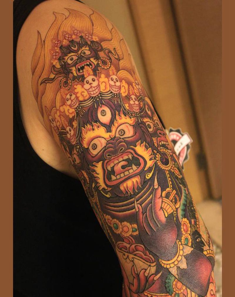 玛哈嘎拉纹身图片_手臂新传统大黑天唐卡玛哈嘎拉纹身图案