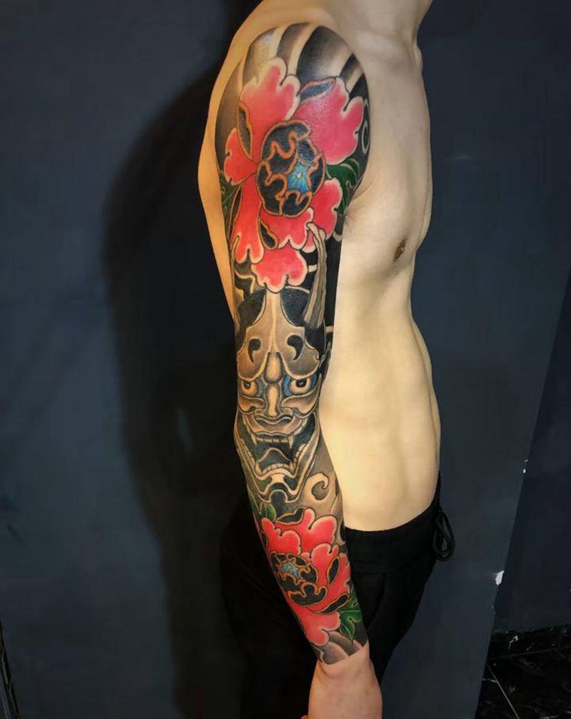 鬼武士花臂纹身图片_手臂纹身图案