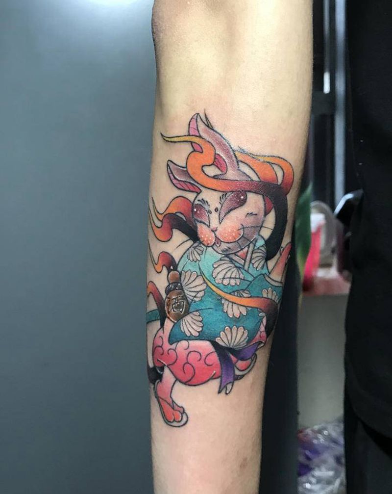 招财猫纹身图片_手臂纹身图案