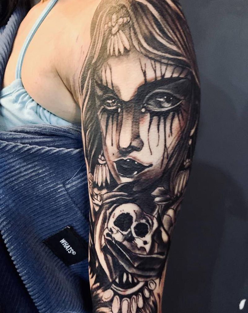 花臂纹身图片_手臂欧美写实纹身图案