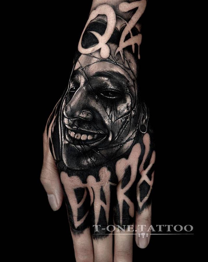 T-one纹身图片_手部欧美写实暗黑纹身图案