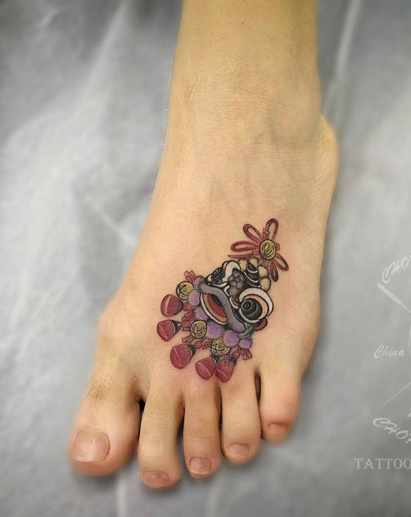 小唐狮纹身图片_脚部新传统纹身图案