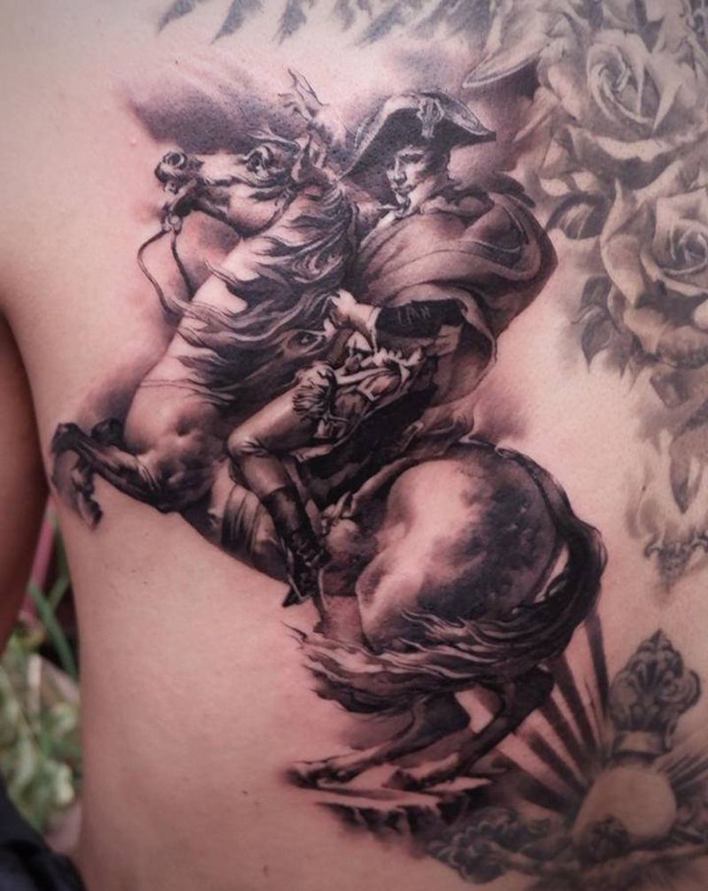 起点纹身图片_肩部欧美写实名画艺术品肖像纹身图案