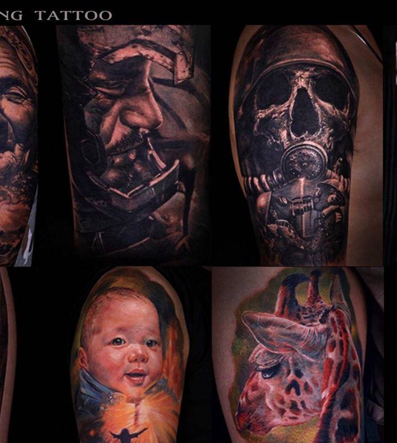 写实作品纹身图片_颈部胸部纹身图案