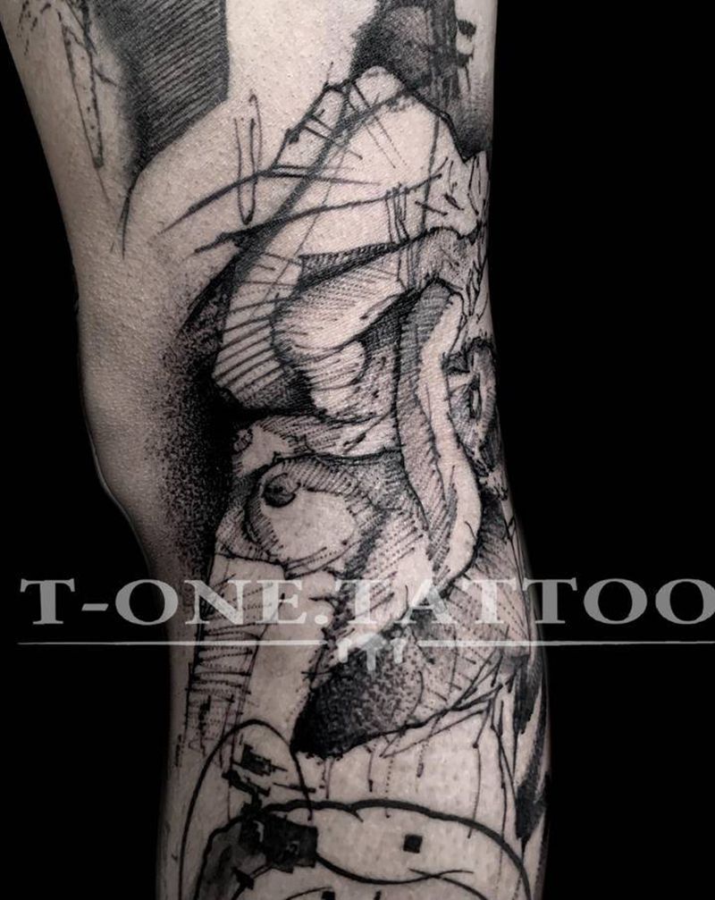 T-one纹身图片_脚部腿部欧美写实纹身图案