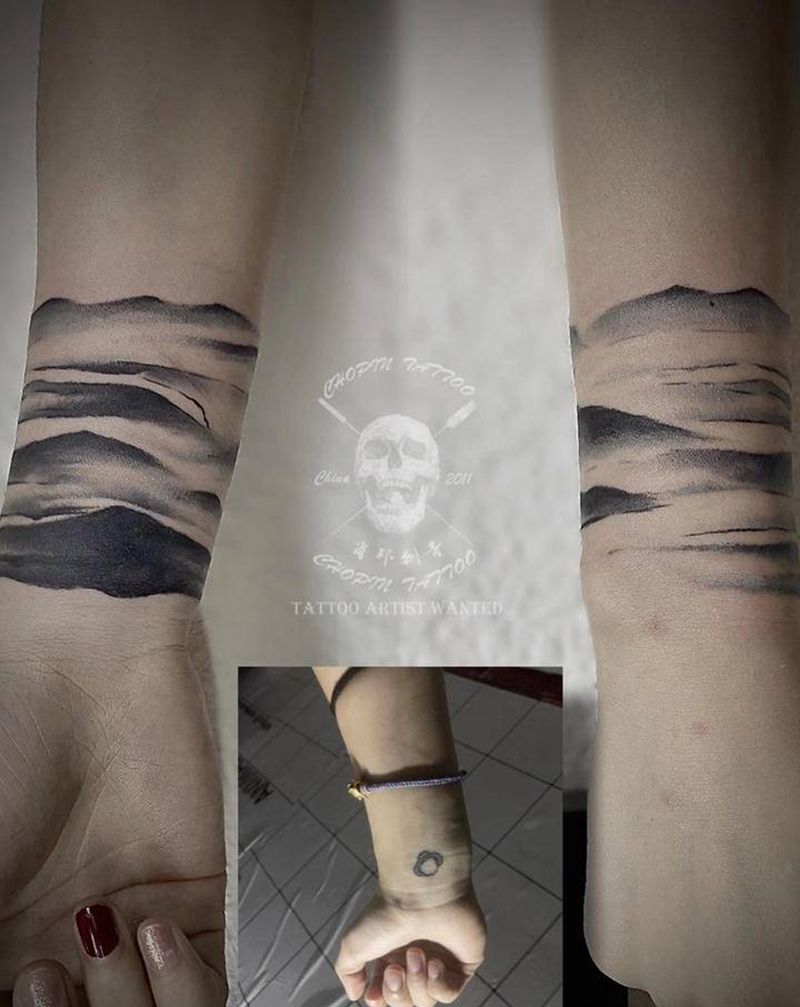 手环遮盖纹身图片_手臂水墨纹身图案