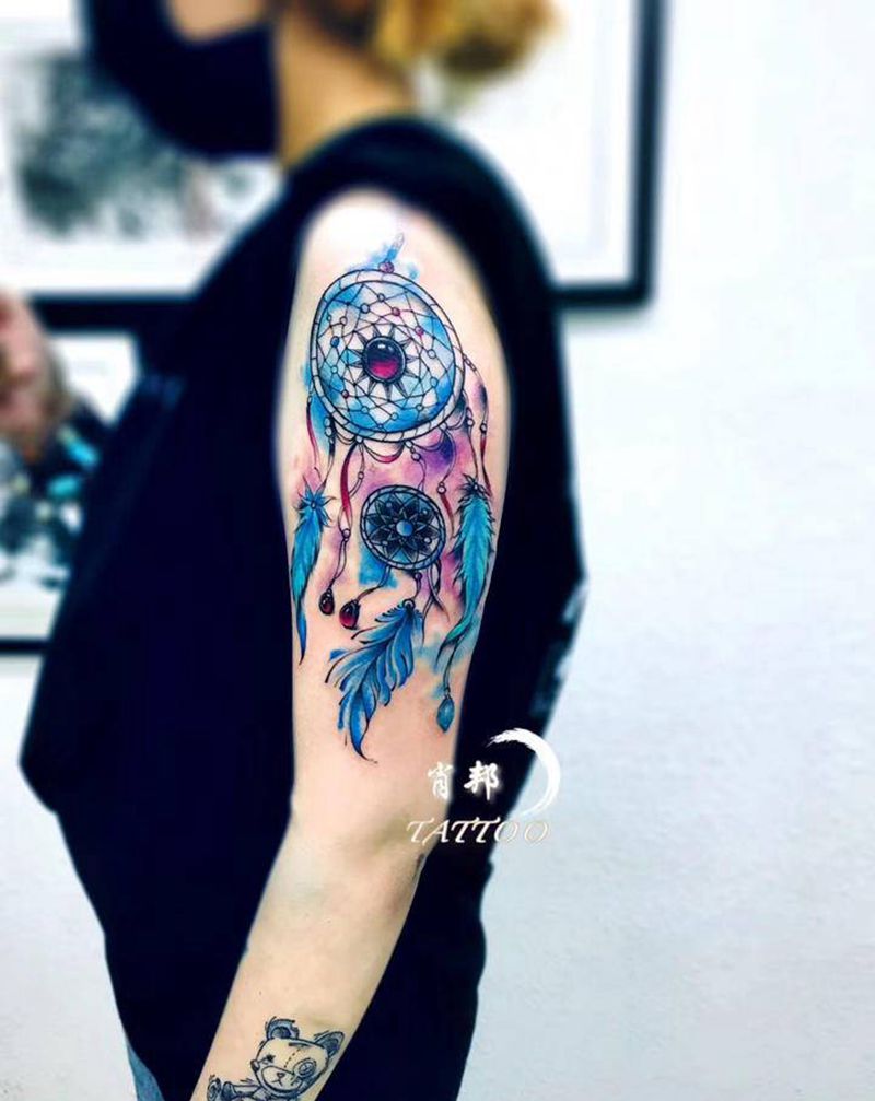 捕梦网纹身图片_手臂水彩纹身图案