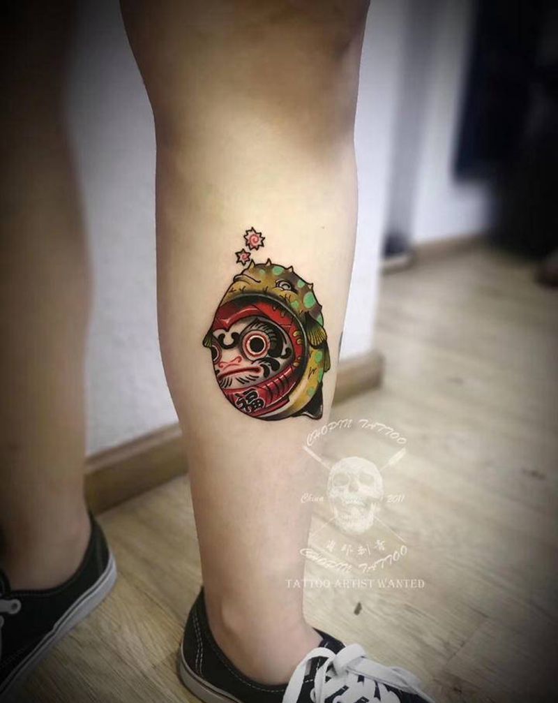 达摩蛋纹身图片_手臂腿部New School纹身图案