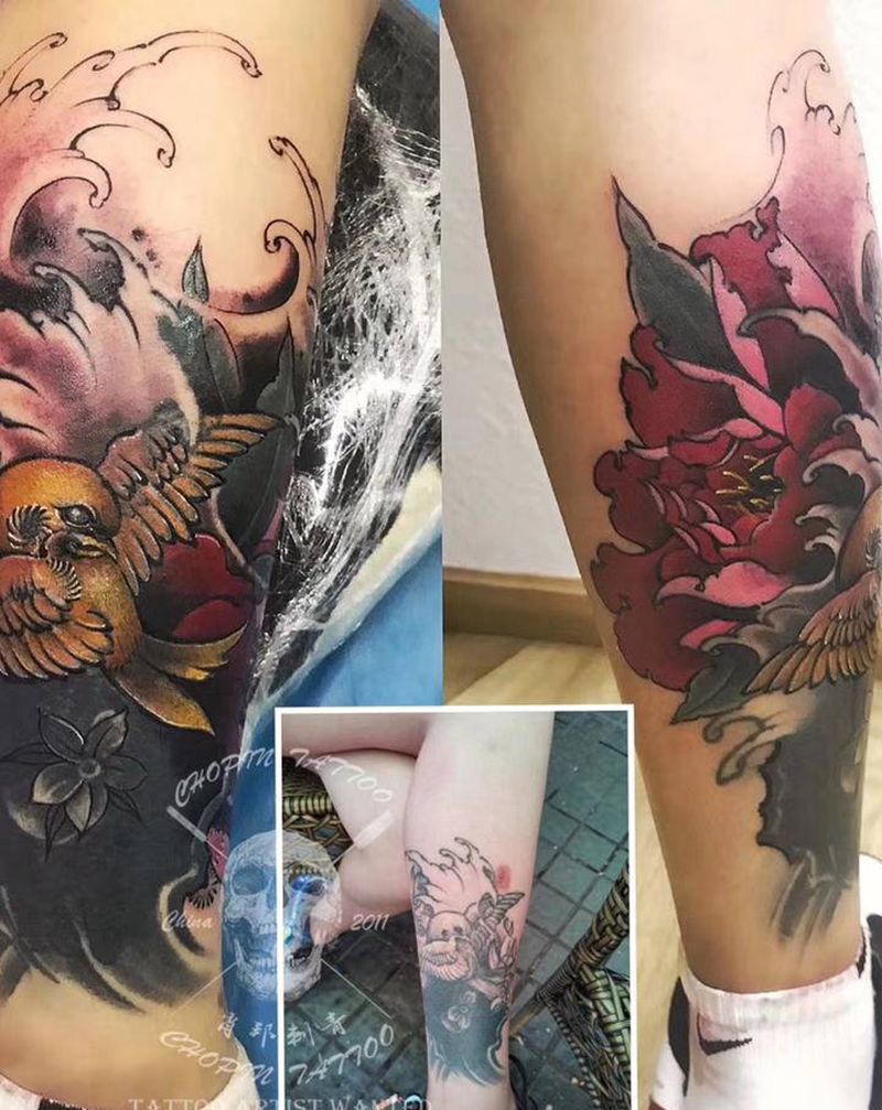 旧图修改纹身图片_腿部新传统纹身图案