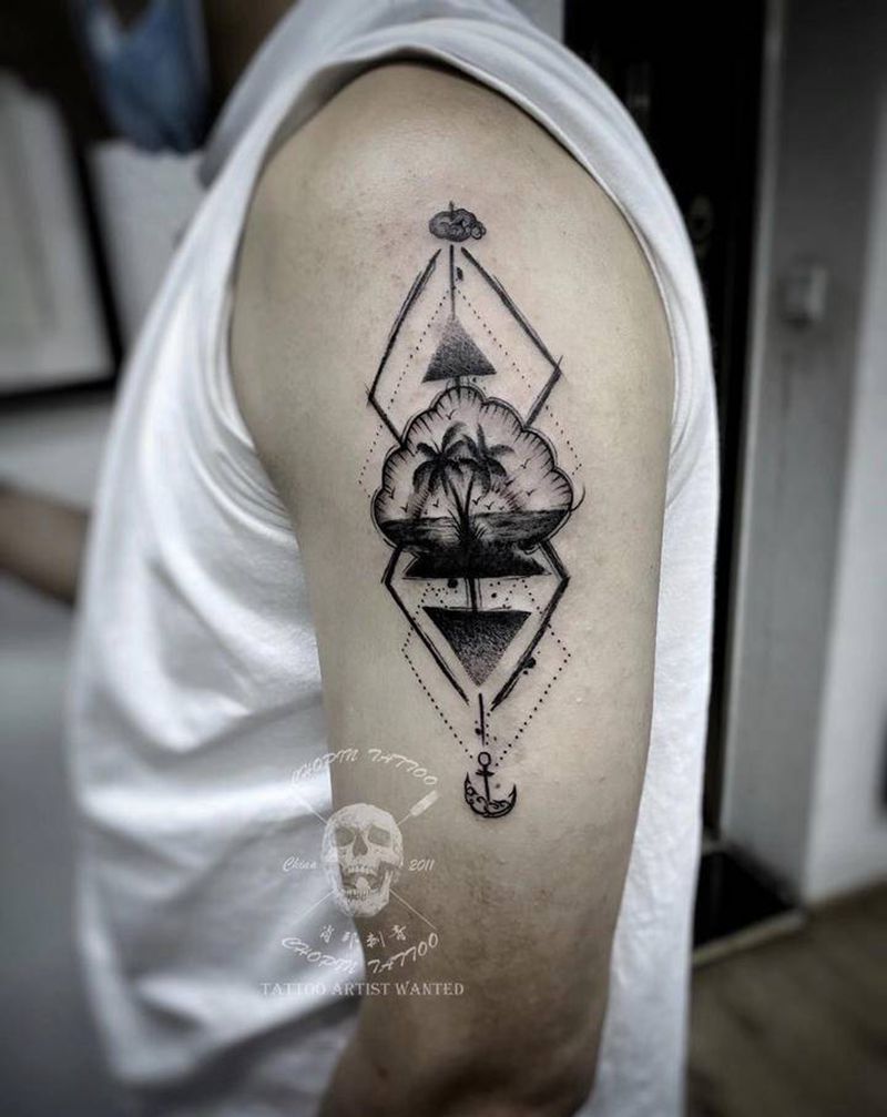 小清新纹身图片_手臂点刺几何纹身图案