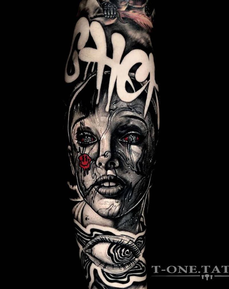 T-one纹身图片_手臂欧美写实暗黑纹身图案