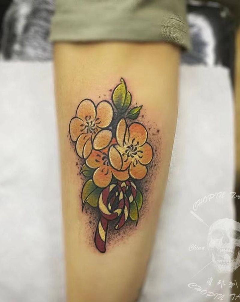 日式花纹身图片_手臂老传统纹身图案