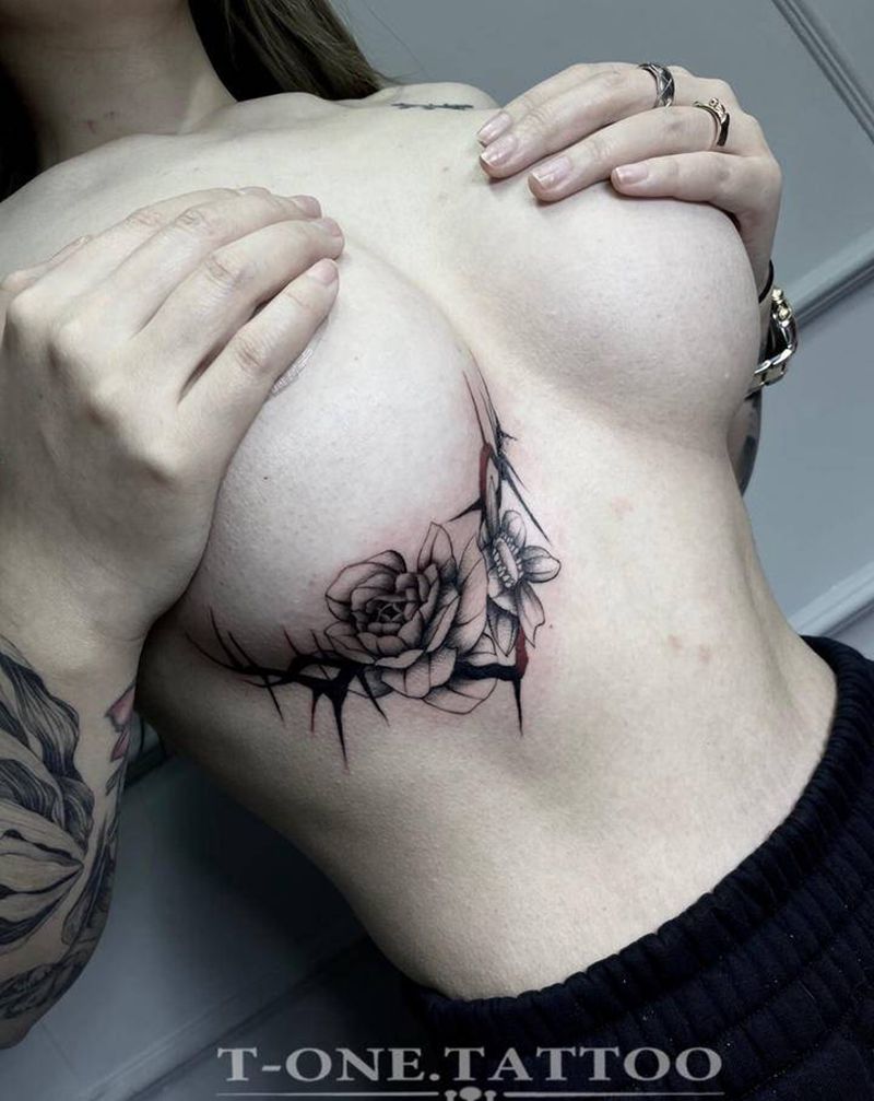 T-one Tattoo纹身图片_胸部欧美写实纹身图案