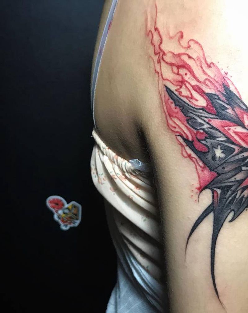 浴火蝴蝶纹身图片_手臂水彩蝴蝶纹身图案