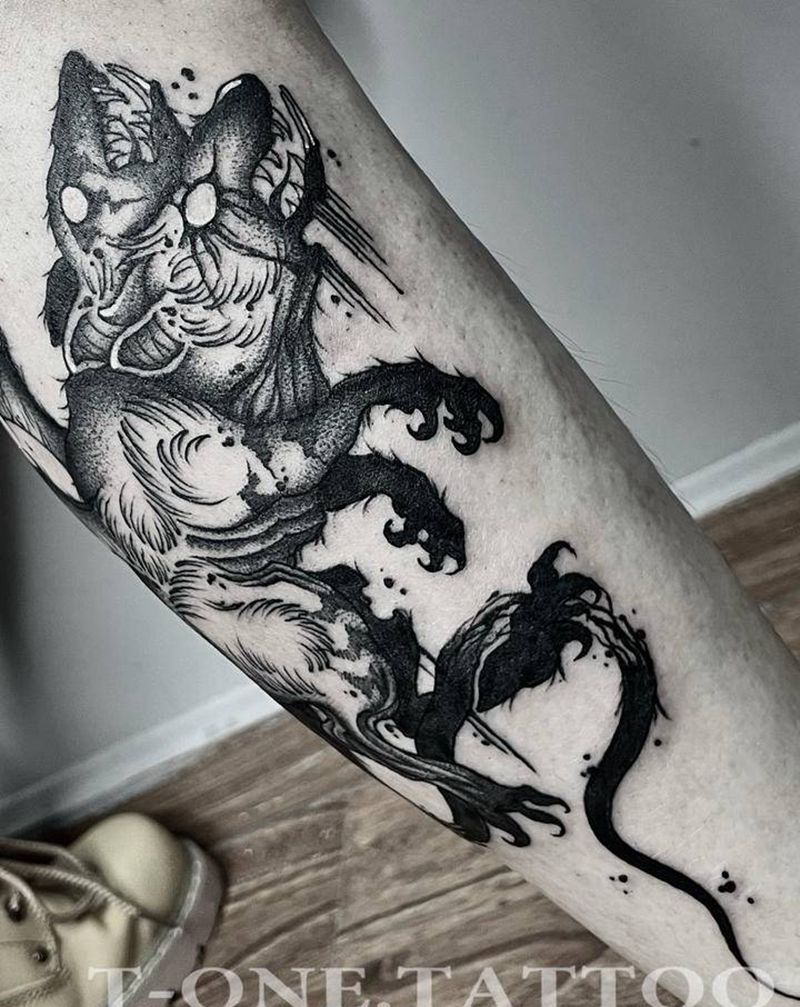 T-one纹身图片_腿部欧美写实暗黑纹身图案
