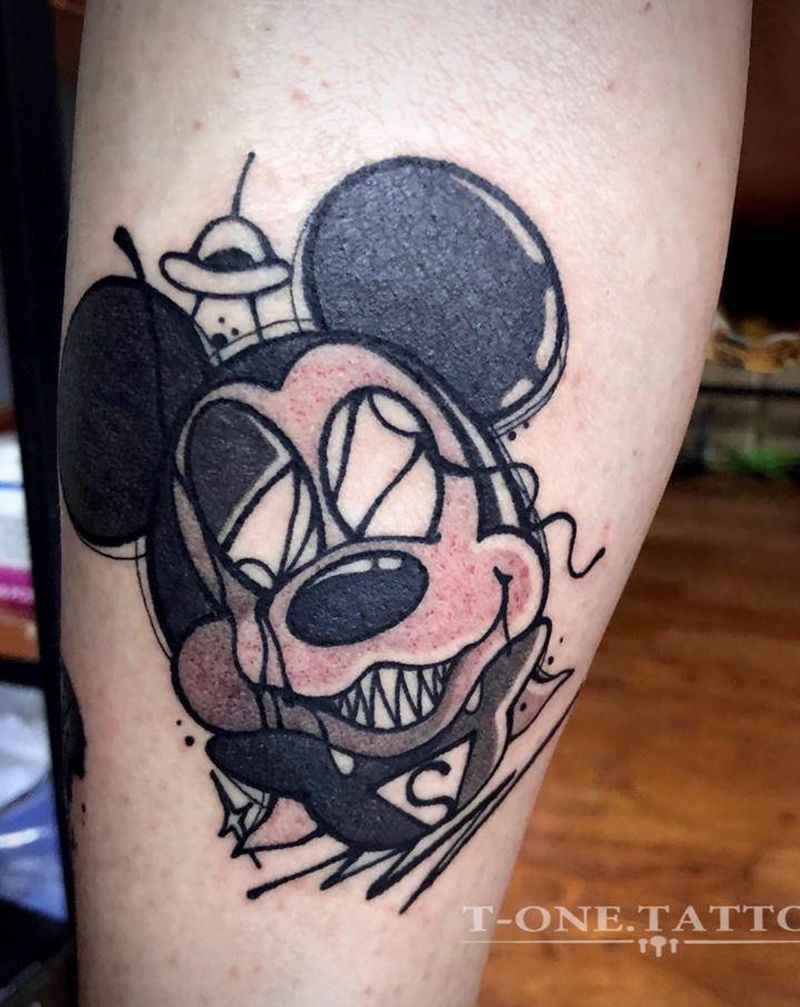 T-one Tattoo纹身图片_腿部欧美写实卡通 暗黑纹身图案
