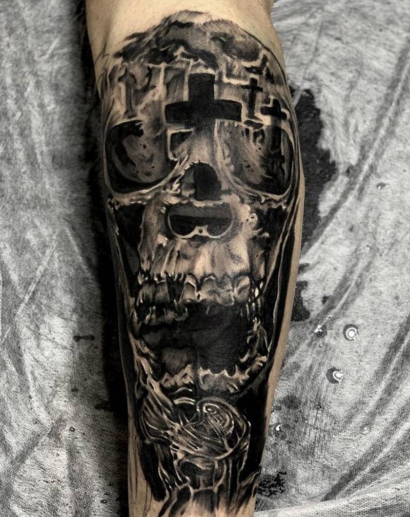 骷髅纹身图片_手臂欧美写实骷髅纹身图案