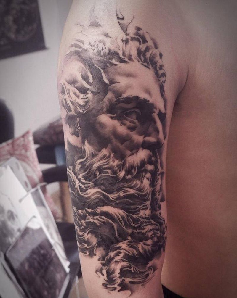 波塞冬纹身图片_手臂欧美写实纹身图案