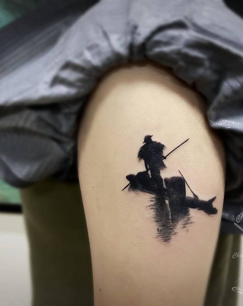 摆渡人纹身图片_手臂水墨纹身图案