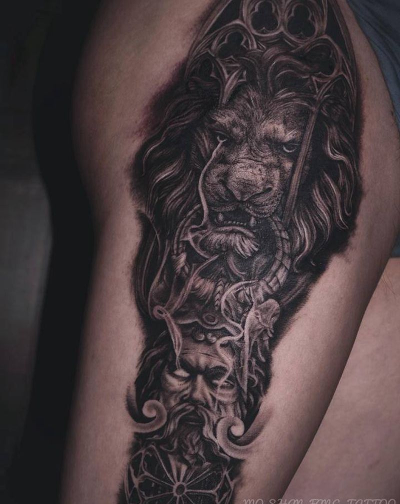 写实作品纹身图片_腿部欧美写实纹身图案