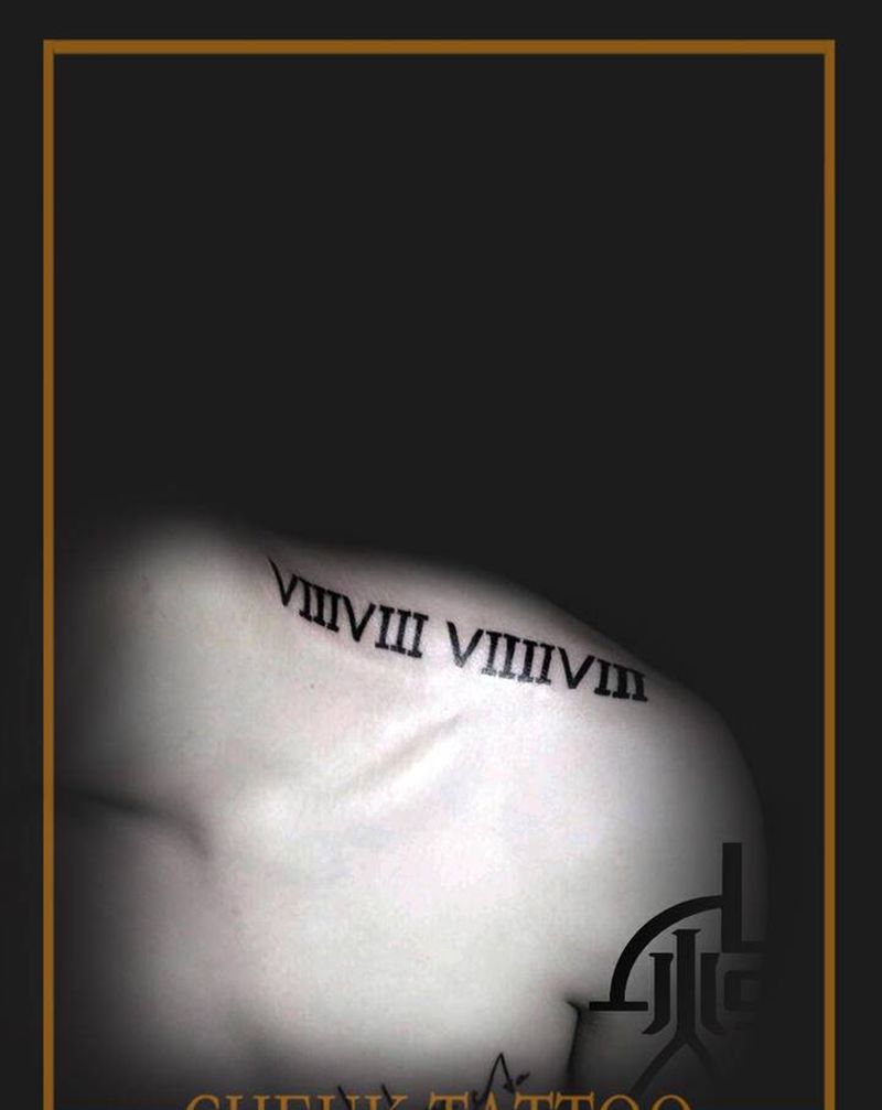 罗马数字纹身图片_颈部花体字纹身图案