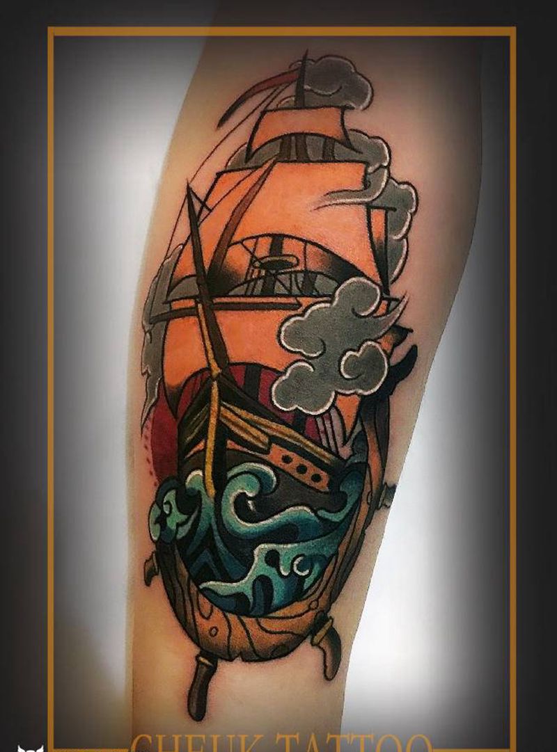 帆船纹身图片_New SchoolOld School纹身图案