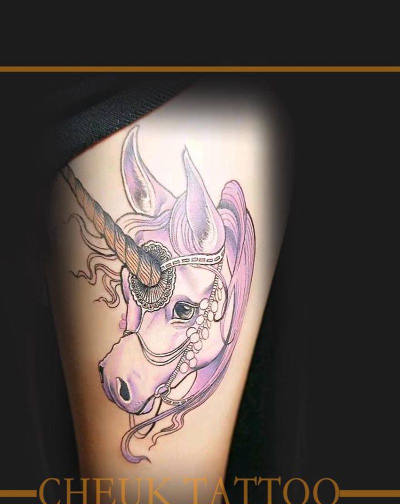 独角兽纹身图片_腿部New SchoolOld School纹身图案