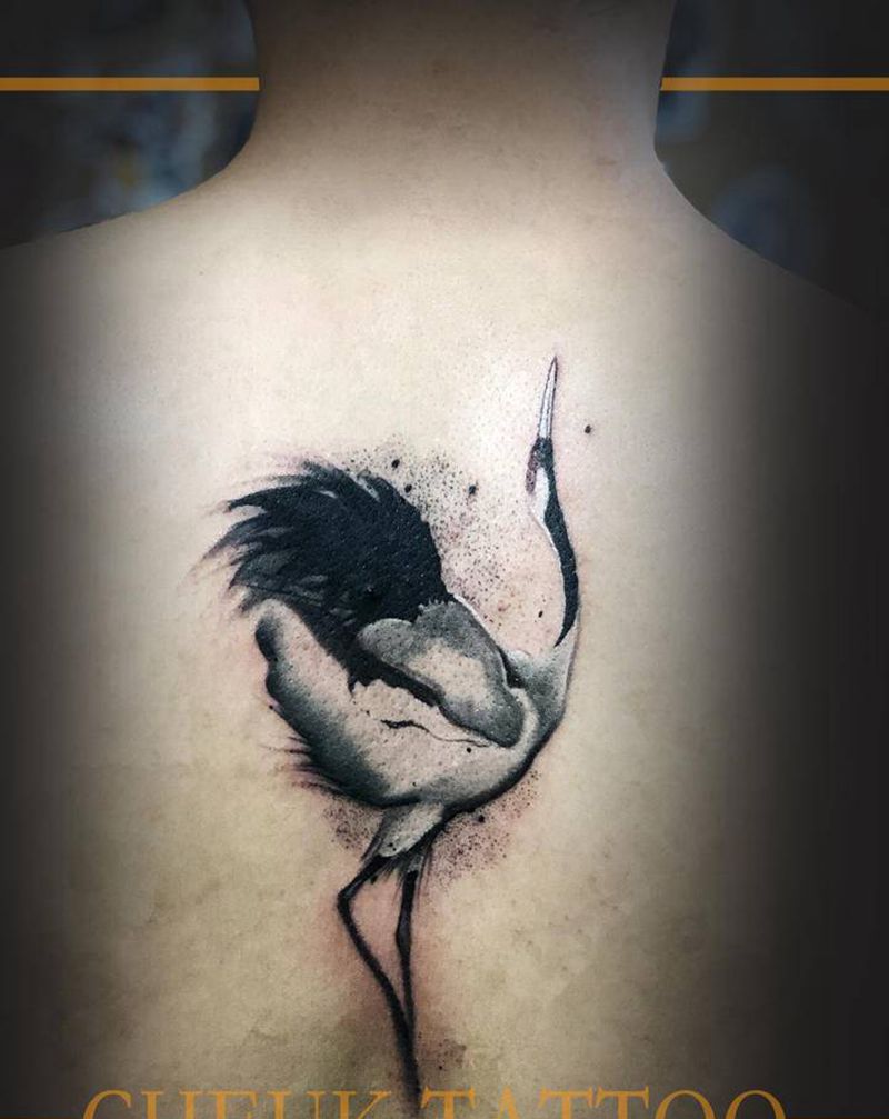 鹤纹身图片_手臂水墨水彩纹身图案