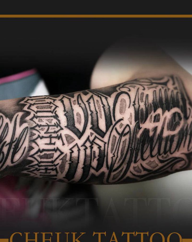 花体字纹身图片_手臂花体字欧美写实纹身图案