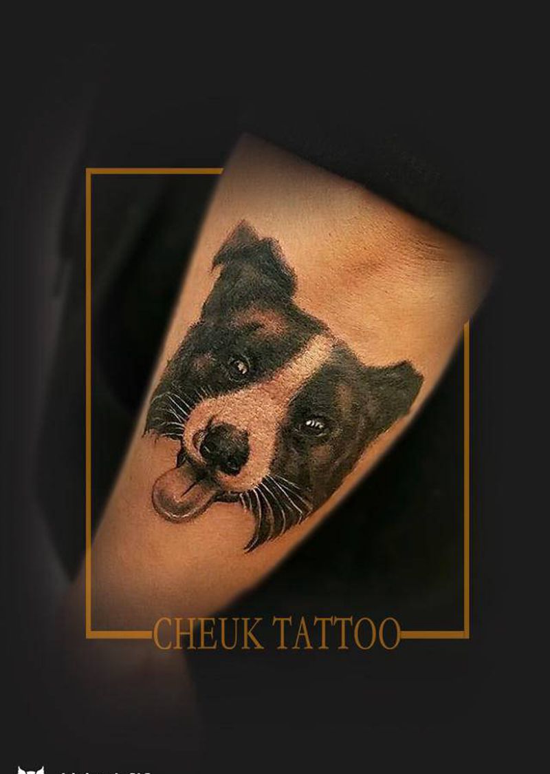 狗狗纹身图片_手臂欧美写实New School纹身图案