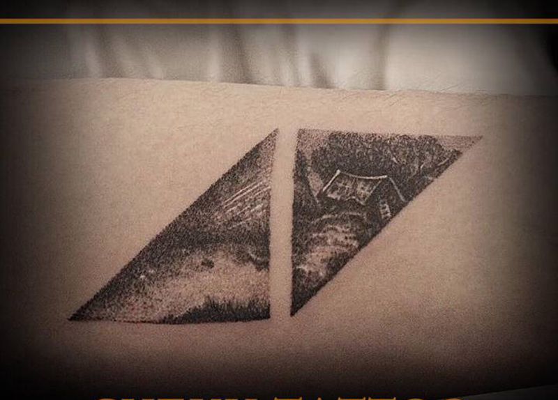 风景点刺纹身图片_手臂点刺欧美写实纹身图案