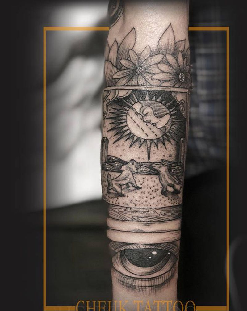 塔罗牌纹身图片_手臂欧美写实New School纹身图案