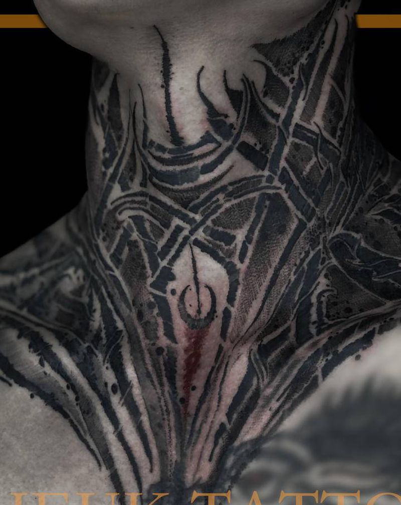 肆意纹身图片_颈部欧美写实New School纹身图案