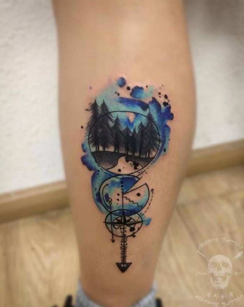 水彩纹身图片_腿部水彩纹身图案