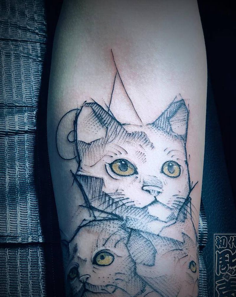 猫咪咪一家纹身图片_手部纹身图案